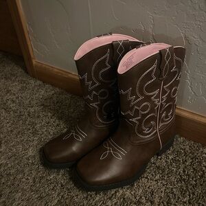 Kids Brown and Pink Western Boots